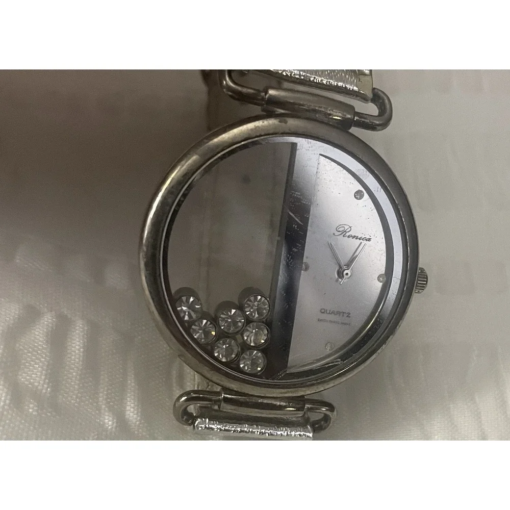 Vtg Ronica Watch Women Tone Floating Crystals Silver Bling *Don't Work*